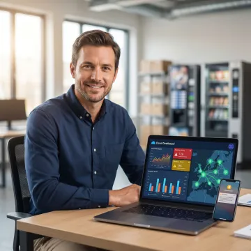 Operator reviewing vending machine telemetry dashboard