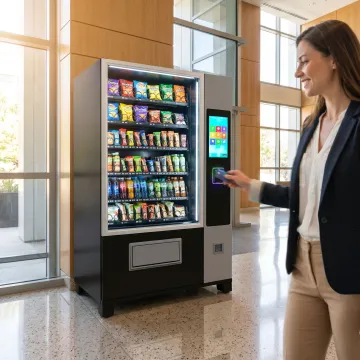 Cashless vending machine in a commercial setting