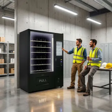Industrial vending machine in a warehouse break room