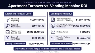 Apartment turnover cost versus vending machine ROI comparison infographic