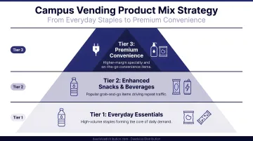 Three-tier campus vending product mix strategy from everyday to convenience items
