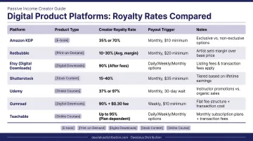 Digital product platforms and royalty rates comparison for passive income creators