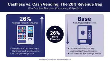 Cashless versus cash vending transaction comparison showing 26 percent revenue gap