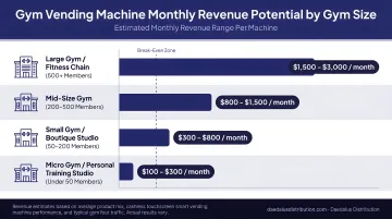 Gym vending machine monthly revenue potential by gym size comparison chart