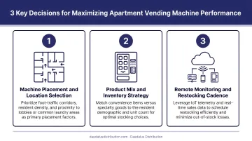 Three key decisions for maximizing apartment vending machine performance infographic