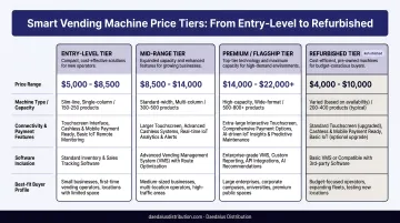Four smart vending machine price tiers comparison from entry-level to refurbished