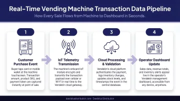 4-step real-time vending machine transaction data pipeline flow diagram