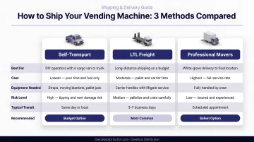 Three vending machine shipping methods comparison self-transport LTL freight professional movers