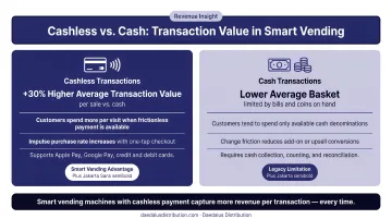Smart vending machine revenue drivers cashless versus cash transaction value comparison