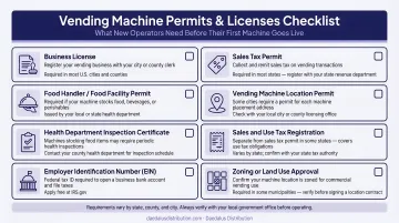 Vending machine permits and licenses checklist infographic for new operators