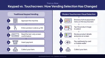 Traditional keypad vending versus modern touchscreen visual selection process comparison