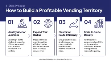 Four-step vending territory building process from anchor locations to route density