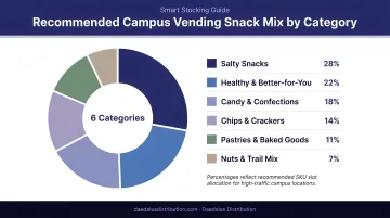 Recommended campus vending snack product mix breakdown by category percentage