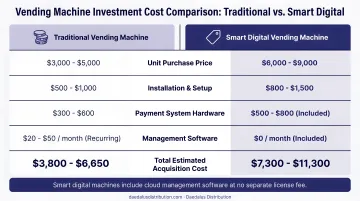 Vending machine acquisition cost comparison used new traditional versus smart digital