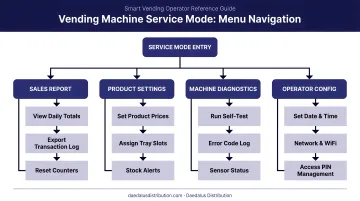 Vending machine service mode menu navigation four core functions flowchart