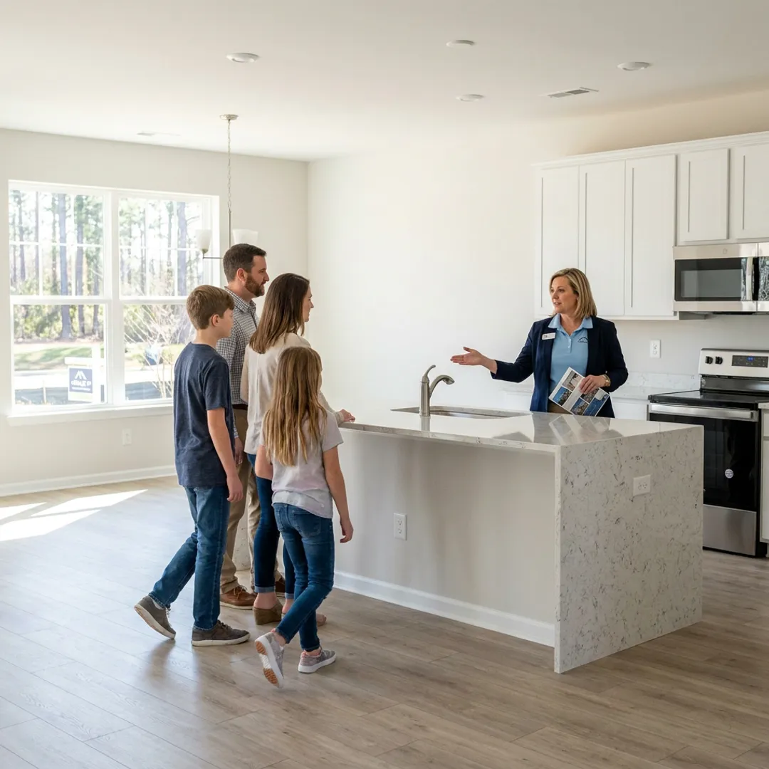 Family touring a new construction home in coastal Georgia