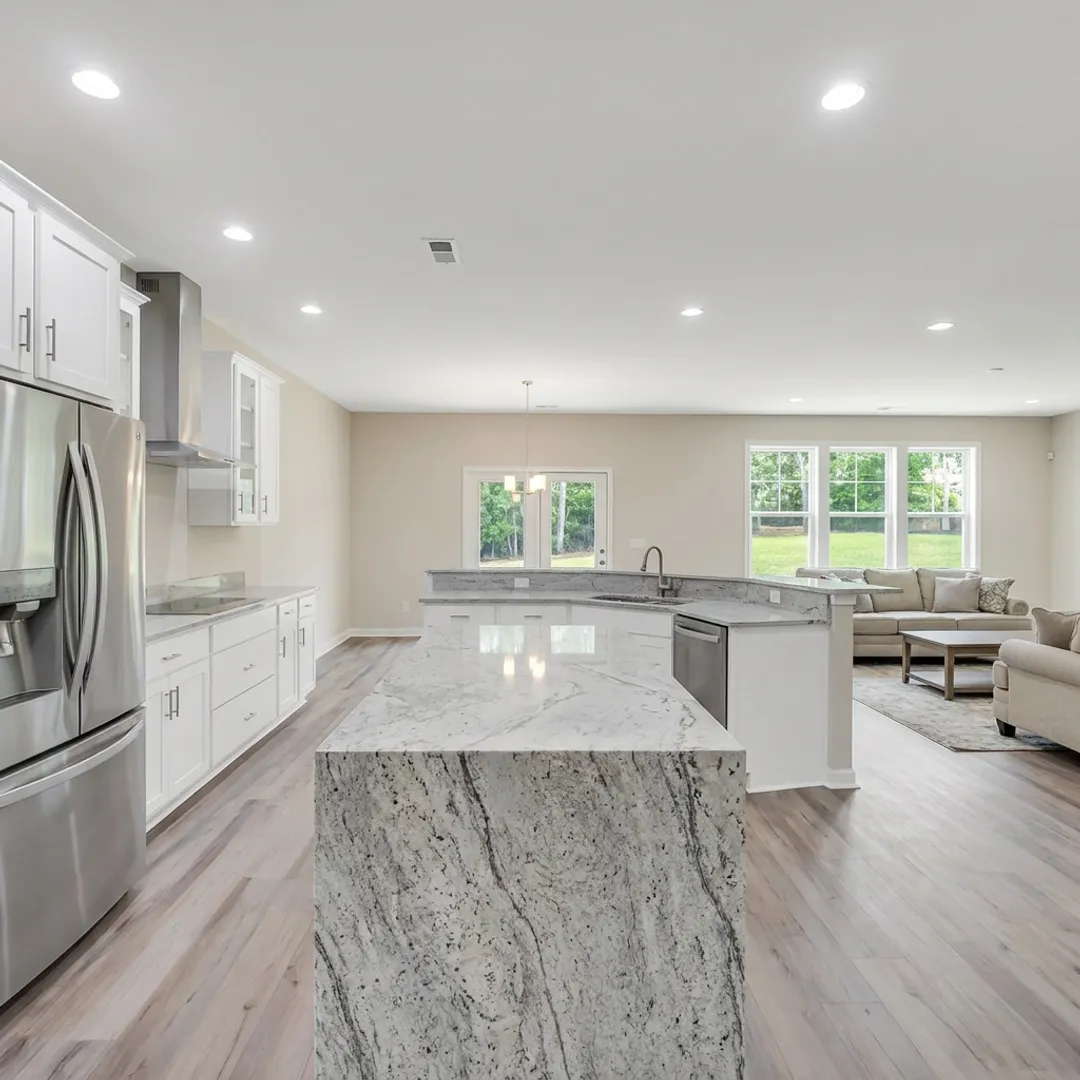 Modern new construction kitchen and living area