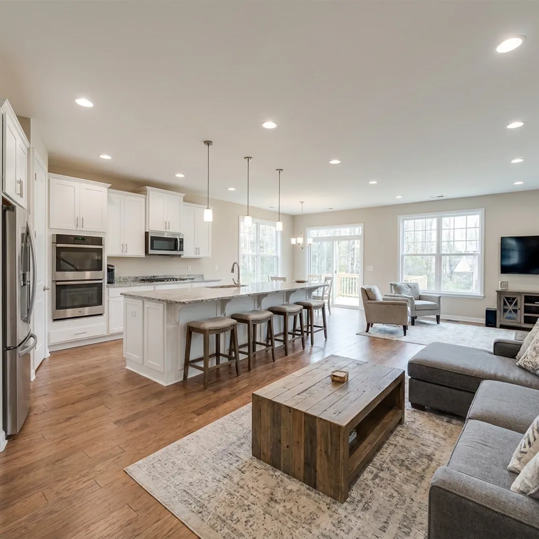 New construction kitchen and living area
