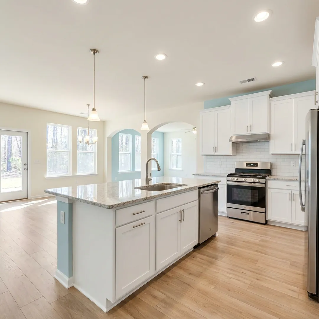 New construction home interior with modern kitchen