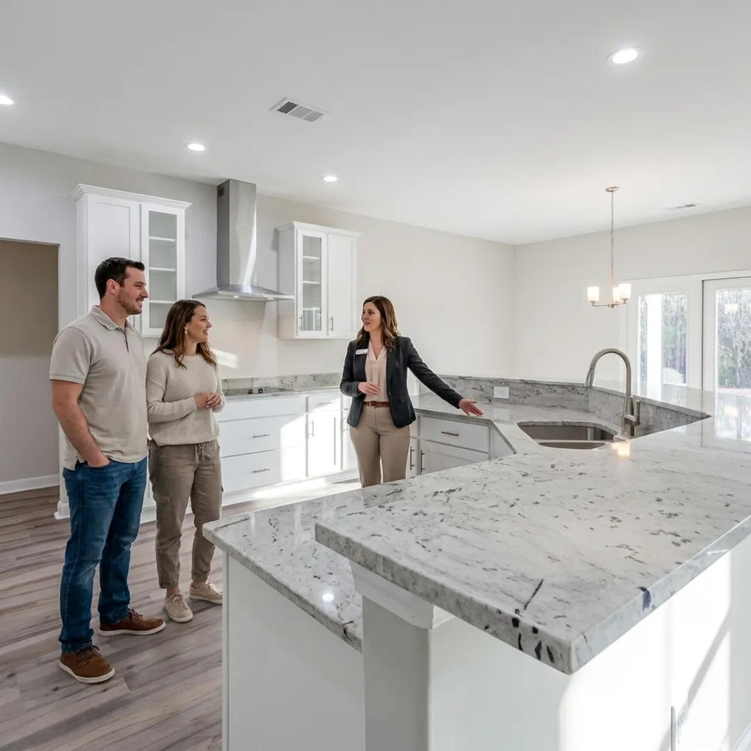 Listing agent guiding buyers through a new construction home