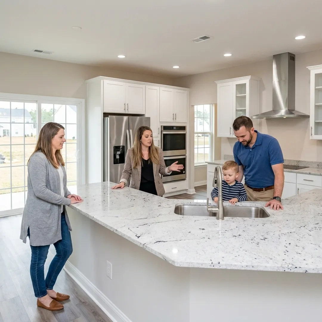 Family touring a new construction home in coastal Georgia