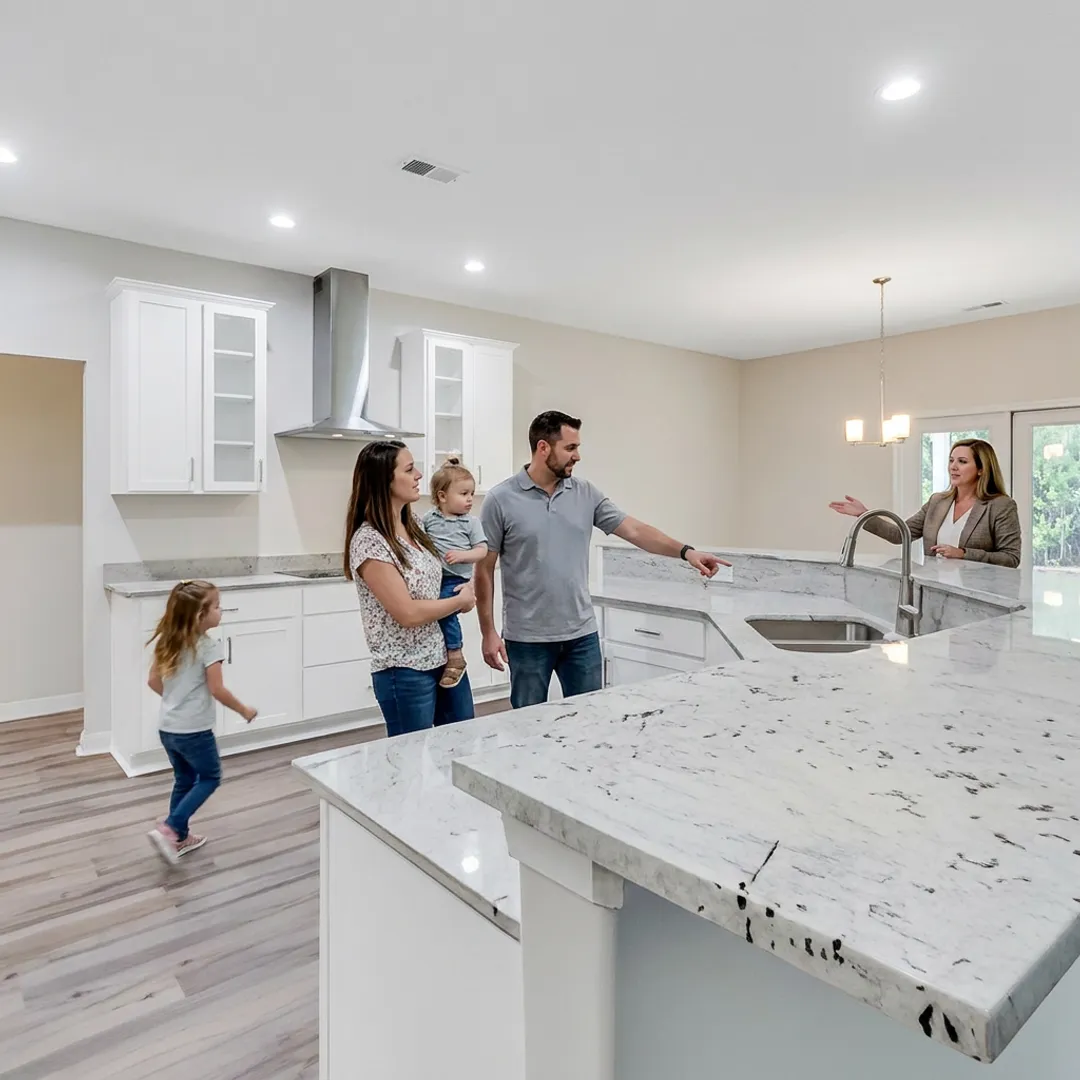 Family touring a new construction home in coastal Georgia