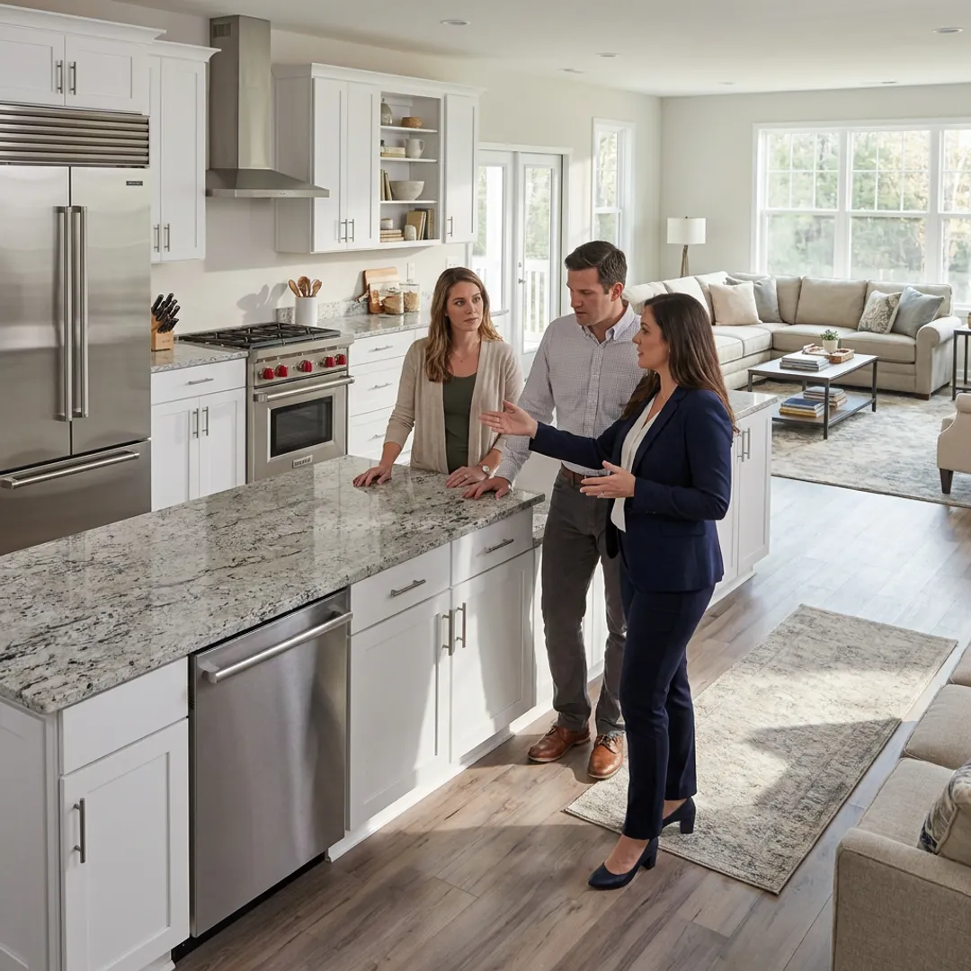 Buyer touring a spacious new construction home