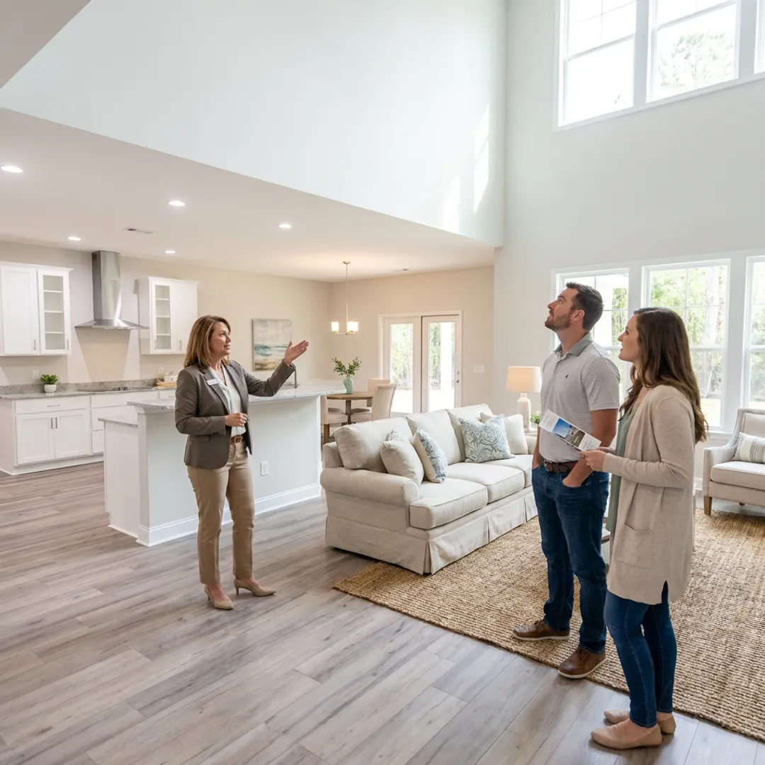 Listing agent guiding buyers through a new construction home