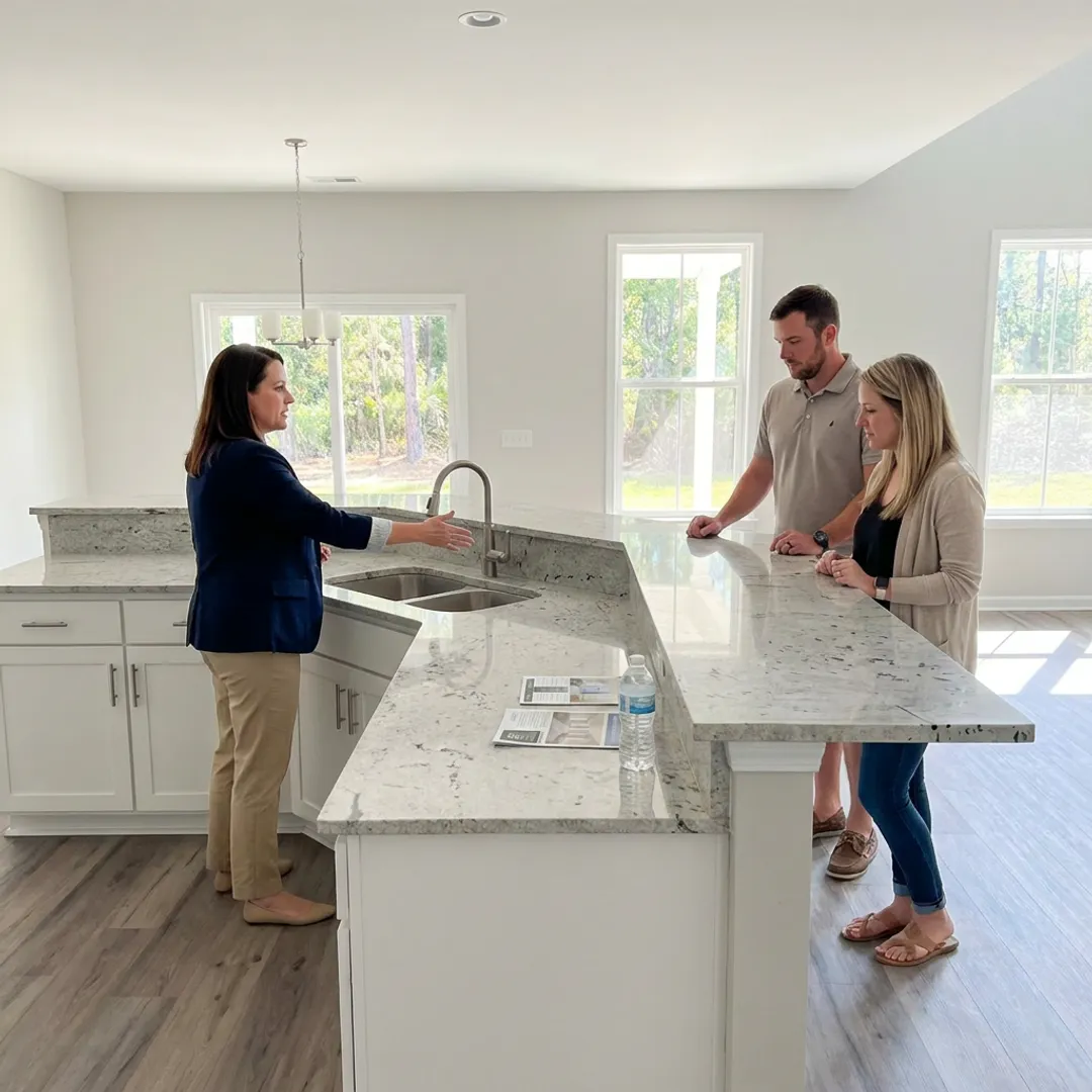 Listing agent guiding buyers through a new construction home tour