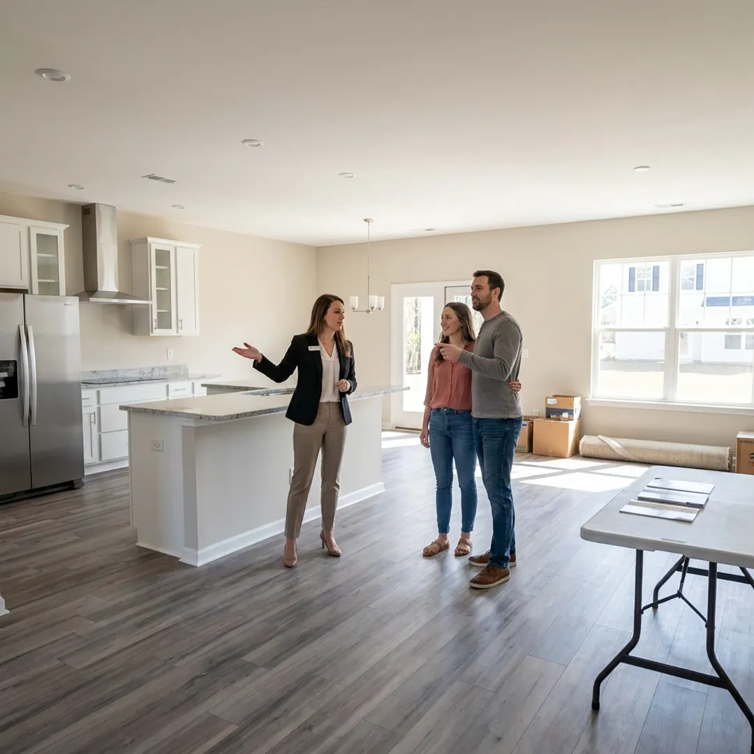 Buyer touring a new construction home