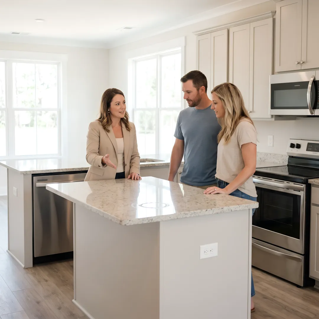 Homebuyer touring a pre-construction model home