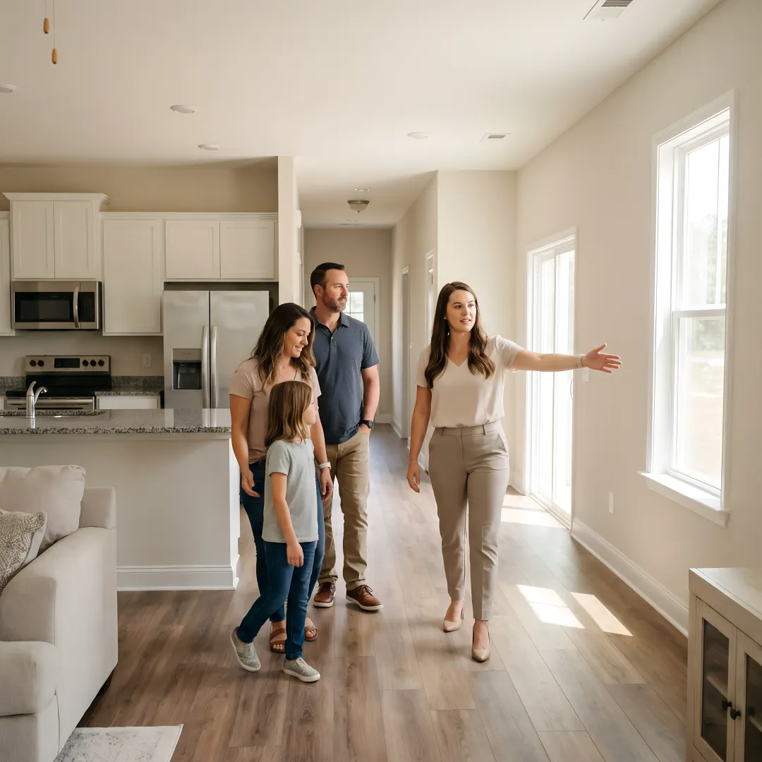 Family touring a new construction home in Coastal Georgia