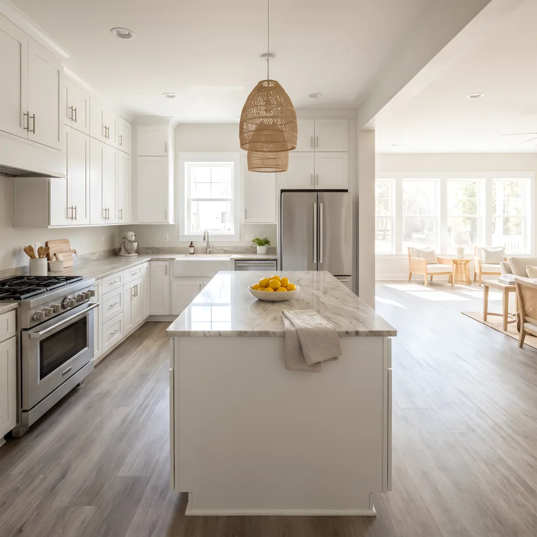 Modern new construction home interior with open kitchen