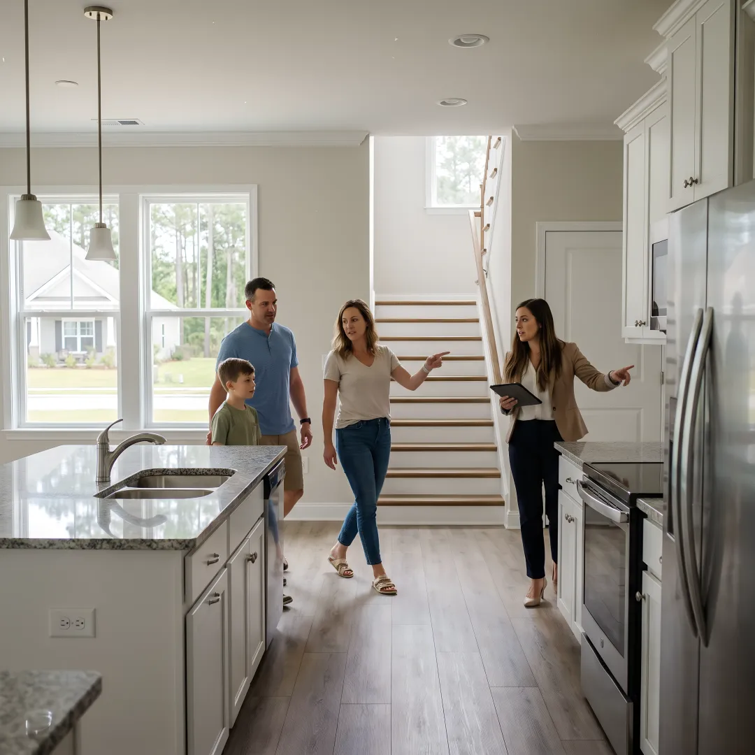 Family touring a new construction home in coastal Georgia