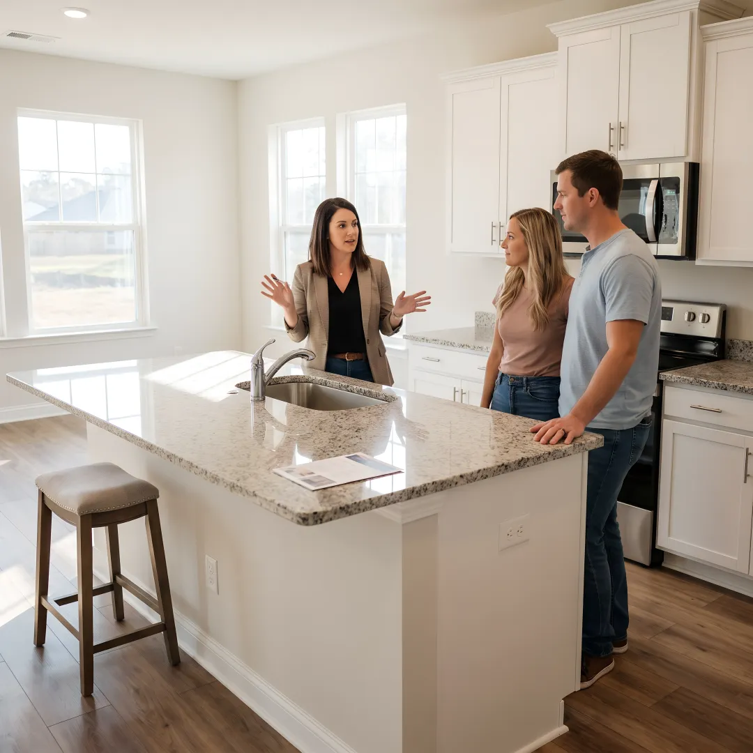 New home buyer touring a kitchen