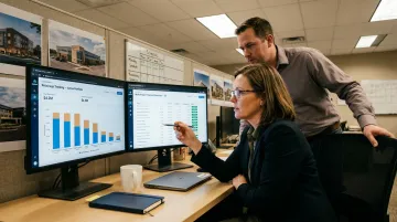 Construction CFO reviewing retainage cash flow impact across multiple active projects
