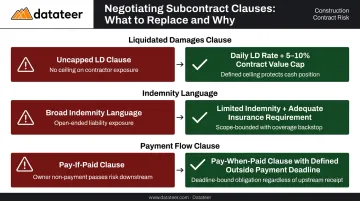Construction contract negotiation alternatives replacing three high-risk clause types infographic