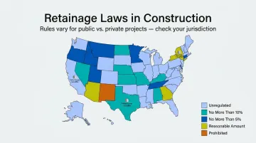 U.S. state construction retainage laws map showing jurisdiction-specific regulations