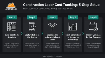 5-step construction labor cost tracking system setup process flow diagram
