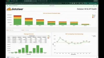 Datateer AR and AP Health dashboard showing job-level aging and retainage tracking