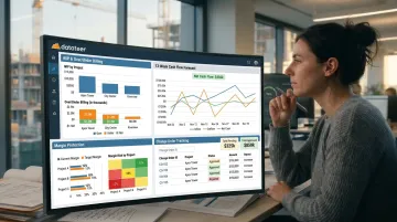 Datateer construction analytics platform showing WIP cash flow and margin dashboards