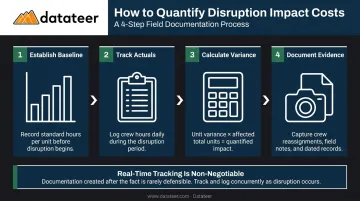 4-step construction change order impact cost quantification process flow diagram