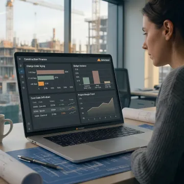 Construction change order dashboard on laptop