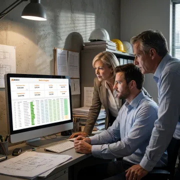 Construction finance dashboard showing cost estimate reports