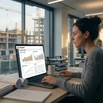 Construction reporting implementation dashboard on laptop