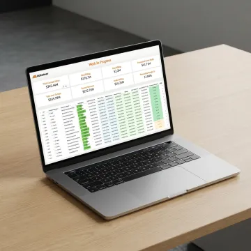 Construction margin tracking dashboard on laptop