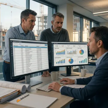 Team reviewing construction cost analytics workflow