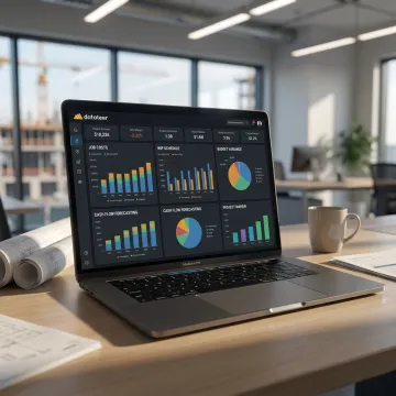 Construction cost tracking dashboard on a laptop