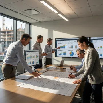 Team implementing construction software dashboards