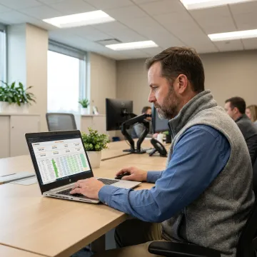 Construction analytics dashboard on a laptop